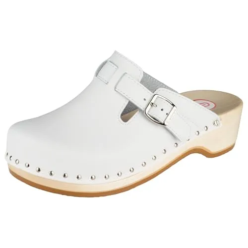 Berkemann Unisex Riem-toeffler Clogs, Weiß 41.5 EU - Hochwertige Clogs mit anpassbarem Riemen für optimalen Halt, Original 5-Phasen-Fußbett für natürlichen Abrollvorgang und schockabsorbierende Zwischensohle für besten Tragekomfort.