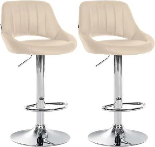 CLP Barhocker Milet 2er Set - Drehbarer Kunstlederstuhl in Creme - Barhocker mit hochwertigem Kunstleder-Bezug und gepolsterter Sitzfläche für maximalen Komfort. Ideal für Bartheken und Kücheninseln, höhenverstellbar und mit rutschfestem Bodenring.