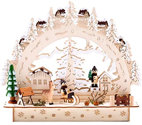 BRUBAKER 3D LED Lichterbogen - Winterlandschaft mit Dorf - Weihnachtlicher Zierschmuck, handbemalt mit LED-Beleuchtung für stimmungsvolle Festtagsatmosphäre, ideal als Tisch- oder Sideboard-Deko.
