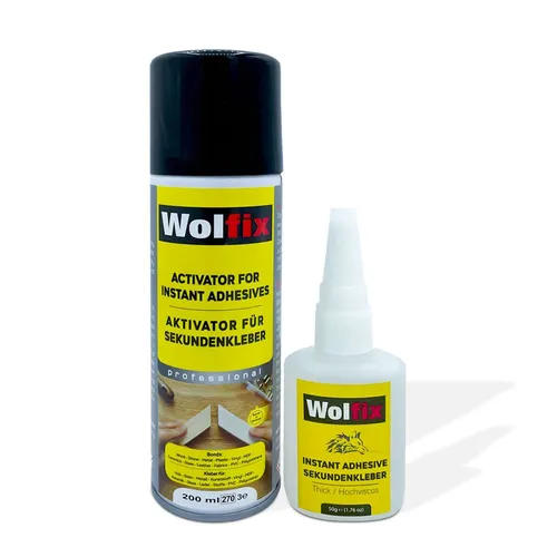 Wolfix Sekundenkleber Extra Stark 50g mit Aktivator Sprühkleber 200ml Spray