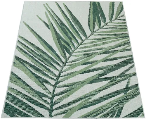 Paco Home Teppich Ostende 537, rechteckig - Flachgewebe-Teppich mit exotischem Palmenblätter-Motiv, ideal für In- und Outdoor. Strapazierfähig, pflegeleicht und wetterfest für ein erfrischendes Ambiente auf Terrasse oder Balkon.