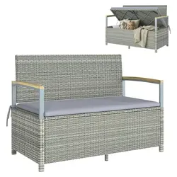 Outsunny Gartenbank Polyrattan 170L - 2-Sitzer mit Stauraum und Kissen - Vielseitige 2-in-1 Gartenbank: Bequeme Sitzgelegenheit und praktische Aufbewahrung in einem. Ideal für eine ordentliche Terrasse mit 170L Stauraum, wetterfestem Material und komfortablem, abnehmbaren Kissen.