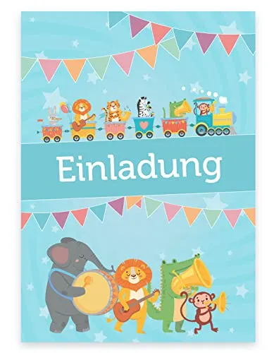Premium Einladungskarten zum Kindergeburtstag + 12 Umschläge, Postkarte, 14,8x10,5cm, mit vorgedrucktem Text auf der Rückseite Einladung Karten Kinder Kids birthday Tiermotiv 12