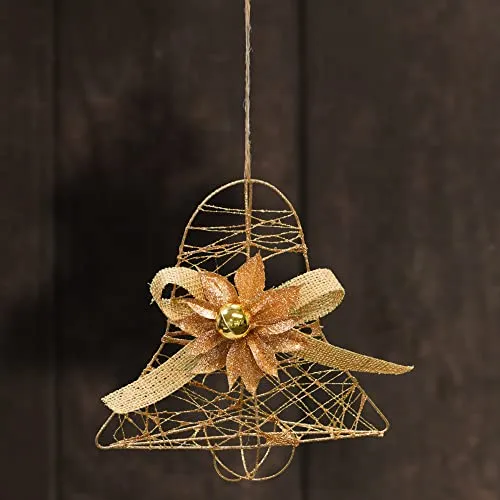 com-four® Deko Weihnachtsglocke - glitzernde Weihnachts-Glocke zum Aufhängen - Adventsdekoration mit Schleife, Blüte und Weihnachtskugel - goldfarbener Deko-Aufhänger (Glocke - goldfarben)