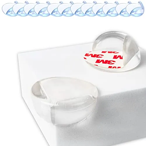 Ecken und Kantenschutz, 12 Stück, vor-geklebt, kristallklar, rundes Design, Spezial Kleber, für Tischecken und Möbelecken, Eckensicherung, Baby Eckenschutz, Tischeckenschutz Kinder, Kantenschutz Möbel