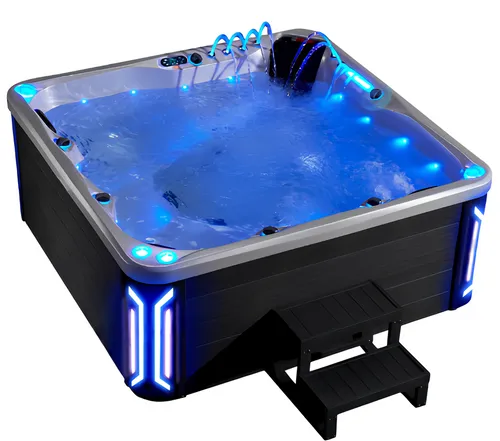 Outdoor-Spa Hot Tub Whirlpool 200x200 cm mit LED Beleuchtung - Quadratischer Whirlpool aus Acryl für entspannende Momente im Freien. Mit LED Beleuchtung und einer Herstellergarantie von 2 Jahren ist er ideal für den professionellen Einsatz oder private Entspannung.