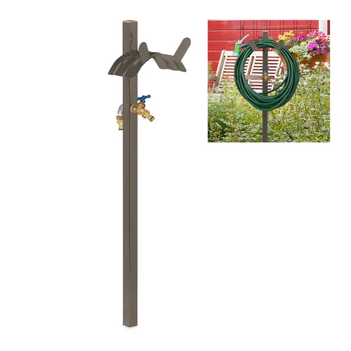 Wasserzapfstelle Wasserzapfsäule - Gartenzapfstelle Standwasserhahn 10 kg braun - Gartenhähne: Robuste Wasserzapfsäule aus Edelstahl und Kunststoff, ideal für den Garten. Mit 107,5 cm Höhe und 3/4 Zoll Außengewinde für einfache Installation.