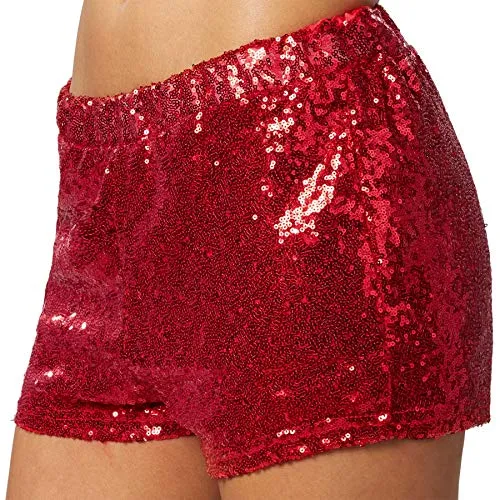 dressforfun 900996 Damen Pailletten Glitzer Shorts, sexy Kurze Hose Shorts, rot (XXL | Nr. 303915)