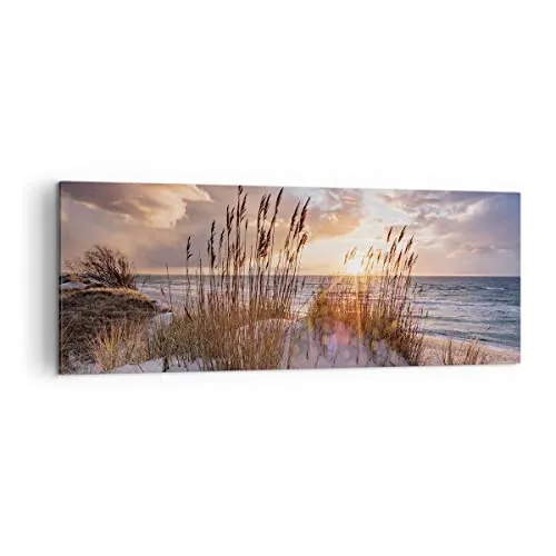 Panorama Bilder auf Leinwand Westen auf der Strand Leinwandbild 140x50cm Wandbilder Dekoration Wohnzimmer Schlafzimmer Küche Groß XXL Wanddeko Bild Wand Kunstdruck Art Wall Decor Canvas AB140x50-4710