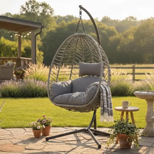 Home Collective Hängesessel mit Gestell – Bequeme Hängeschaukel für Garten & Innenbereich, grau