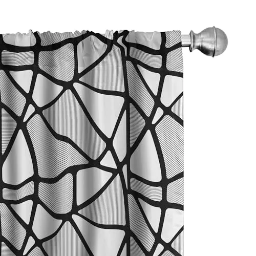 ABAKUHAUS Schwarz und weiß Vorhänge, Gardinen, Thick Dünne Linien Tile, Fensterbehandlungen für Wohnzimmer Schlafzimmer Dekor, 2 Stück 75 cm b x 175 cm h, Schwarz und weiß