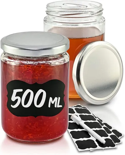 Praknu 12 Einmachgläser 500ml mit Deckel - Einmachgläser für vielseitige Verwendung: Ideal zum Konservieren von Marmelade, Saucen und mehr. Luftdicht und spülmaschinengeeignet, inklusive Etiketten für einfache Beschriftung.