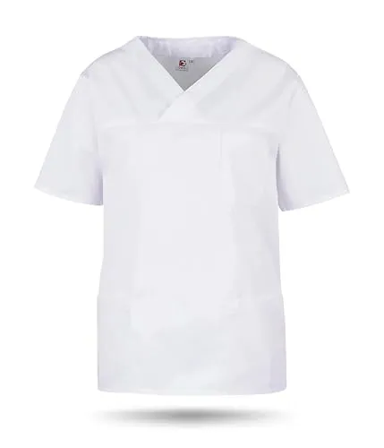 beb Unisex Kasack Basic - Weiß, 4XL - Medizinische Berufsbekleidung mit spitzem Halsausschnitt, praktischen Taschen und komfortablem Schnitt für optimale Bewegungsfreiheit im Arbeitsalltag.