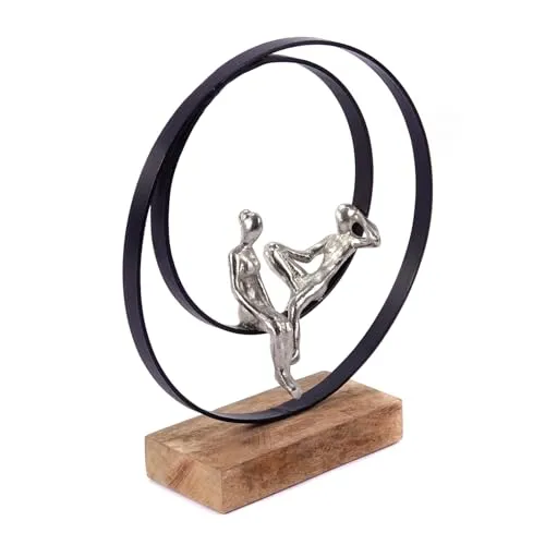 CREEDWOOD SKULPTUR Date | Elegante Mangoholz & Metall Figur - Statuen: Modernes Liebespaar auf Sockel, ideal als romantische Deko oder Geschenk für besondere Anlässe, schafft Harmonie und Atmosphäre in jedem Raum.