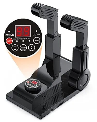 FORLIM Schuhtrockner Einstellbare Temperatur, mit 24-Stunden-Verzögerungstimer, tragbarer Handschuhtrockner und Stiefelwärmer, automatischer Abschalttimer, faltbares Design, Smart Panel(Schwarz)