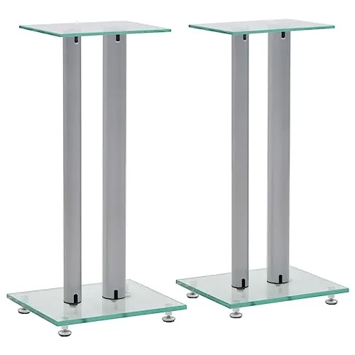 vidaXL 2X Lautsprecherständer aus Glas in Silber - Lautsprecherständer aus Hartglas und Aluminium, stabil und vibrationsdämpfend für optimalen Klang in jedem Raum. Lieferung umfasst 2 Ständer.