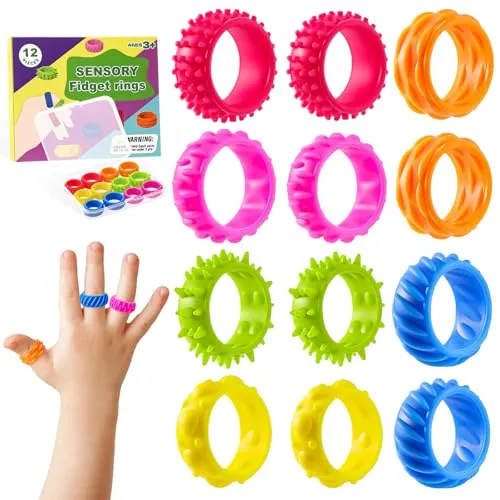 Stück Leise Fidget Toys Kinder, Sensorische Fidget Ring Silikon, ADHS Hilfsmittel für Kinder und Erwachsene bei Autismus, Anti Stress Spielzeug zur Beruhigung für Angstabbau und Konzentration 12
