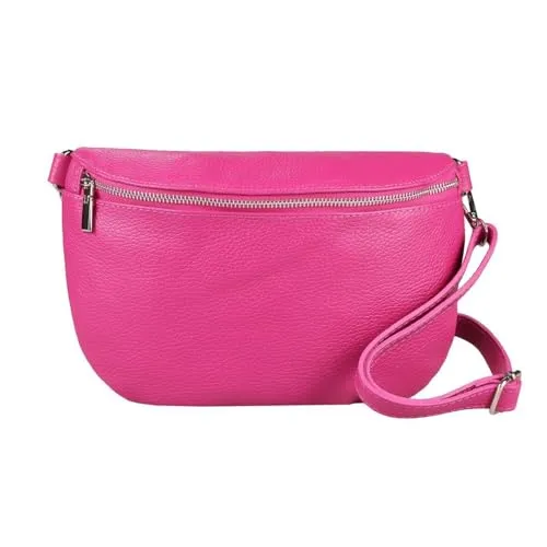 OBC Made in Italy Damen Leder Tasche Gürteltasche Crossbody Hüfttasche Bauchtasche Umhängetasche Cross-Over Bodybag Schultertasche Handytasche (Pink)