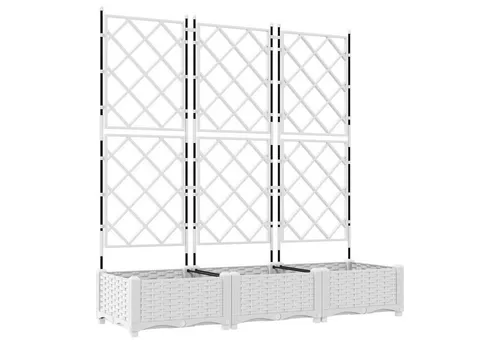 vidaXL Moderne Rechteckige Pflanzbox mit Spalier - Garten-Zubehör – Langlebige Pflanzbox aus Kunststoff in stylischem Weiß, ideal für drinnen und draußen, bietet viel Stauraum für Pflanzen und ist einfach zu montieren.