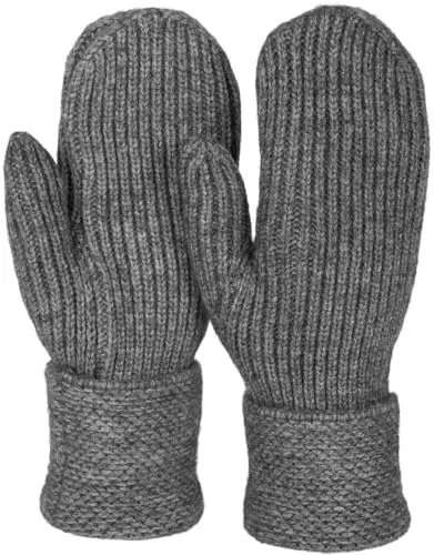 styleBREAKER Damen Winter Strick Fäustlinge Einfarbig mit gemustertem Bund, warme Fausthandschuhe, Strickhandschuhe 09010046, Farbe:Dunkelgrau meliert