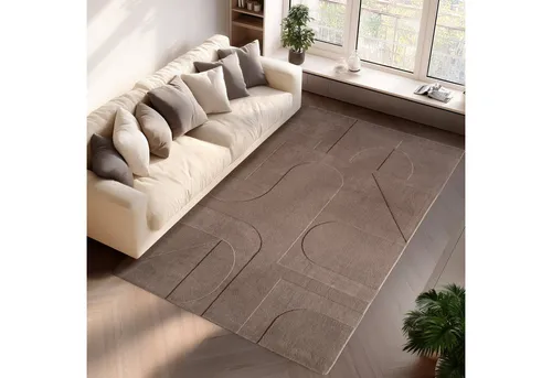 Ayyildiz Teppiche Teppich POMPEI 1614 - Flachgewebe-Teppich mit pflegeleichter Oberfläche, ideal für Wohnzimmer oder Schlafzimmer. Der skandinavische Boho Teppich in Beige und Creme überzeugt durch weiches Material und stilvollen 3D-Effekt.