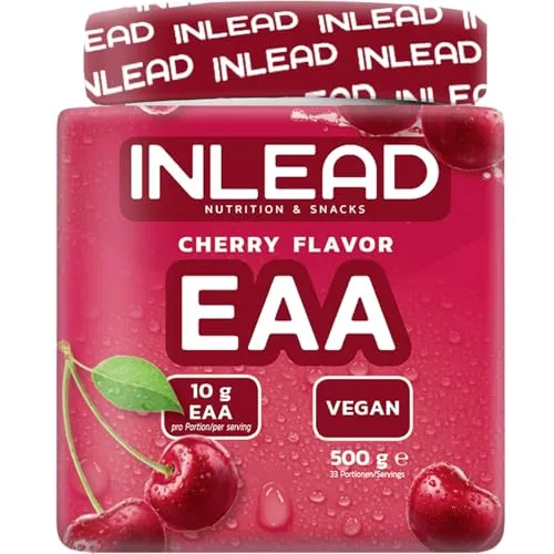 INLEAD EAA Pulver 500g (Cherry) – 10.000 mg essentielle Aminosäuren pro Portion - Entdecke unser EAA Pulver mit 10.000 mg essentielle Aminosäuren pro Portion. Ideal für Muskelaufbau und Regeneration, mit optimaler Löslichkeit und leckerem Geschmack – perfekt für dein Training!