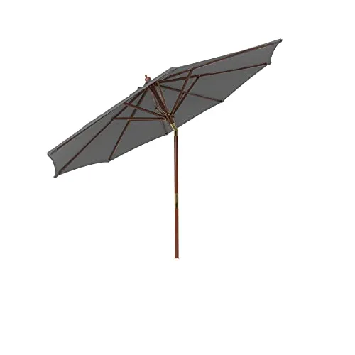 paramondo paramadera Sonnenschirm Holz-Sonnenschirm Knickbar Rund 3 m Gartenschirm Höhenverstellbar Maststärke 48 mm Grau