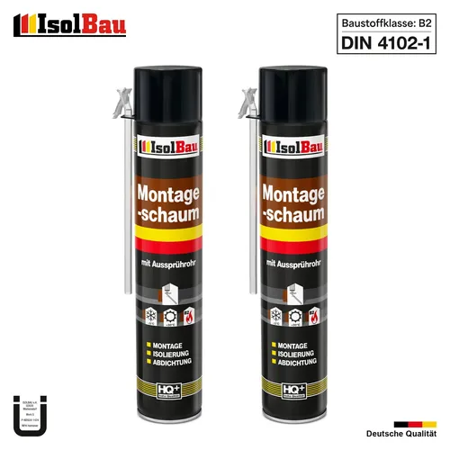 Bauschaum Montageschaum mit Aussprührohr 2 x 750 ml PU Schaum Fenster Schaum