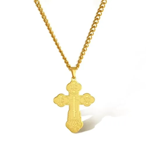 SIPURIS Orthodoxe Kreuz-Halskette für Männer, Jesus Christus, orthodoxer Kruzifix-Anhänger, Edelstahl, religiöser, christlicher Schmuck, Geburtstagsgeschenk