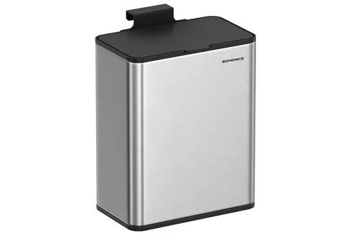 SONGMICS 8L Komposteimer Küche - Eleganter Stahl-Abfalleimer in metallischem Silber, ideal für umweltfreundliches Recycling in der Küche.