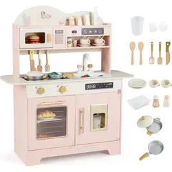 COSTWAY Holzspielküche mit Stauraum und Eismaschine - Entwickelt für kleine Köche ab 3 Jahren, bietet diese farbenfrohe Holzspielküche ein kreatives Kocherlebnis mit Eismaschine und viel Stauraum für Ordnung. Ideal für lehrreiche Rollenspiele und soziale Interaktionen.