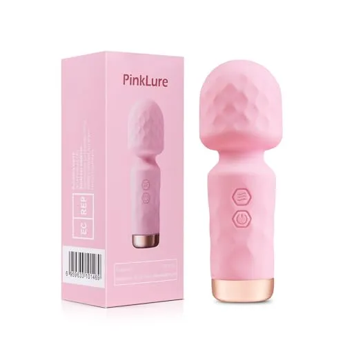 Mini Starke Massagestab, Silikon Massagegerät mit 10 Vibrationsmodi, Wasserdichte Wiederaufladbare Tragbare Klein Vibrations Massager, Leises Kabelloser Handmassagegerät, Geschenk für Frauen Rosa
