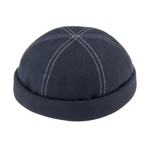 fiebig Dockermütze Leinen | Dockercap mit Rollrand | Fischermütze mit Baumwollfutter (57-M, Marineblau)