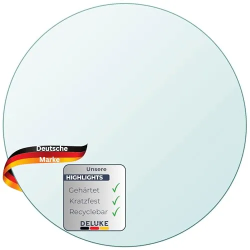 DELUKE® Tischplatte rund Ø 40 cm - Gehärtetes Glas für stilvolle DIY-Projekte - Esszimmertische – Hochwertige, 8 mm dicke Glasplatte, ideal als Ersatz oder Schutz für Tische und leicht zu reinigen.