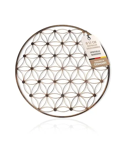 Landkaufhaus Mayer® Blume des Lebens Wanddeko Gold 57 cm – filigran & stabil aus Metall – spirituelle Deko rund für Wohnzimmer, Yoga, Meditation & Schlafzimmer – mit Aufhängung