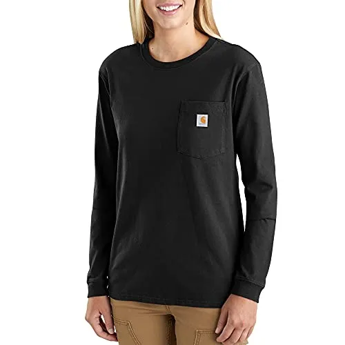 Carhartt Damen Loose Fit Langarm Pocket T-Shirt Schwarz - T-Shirt für Damen mit lockerer Passform, ideal für den Alltag und robust für die Arbeit. Hergestellt aus schwerem Material für Langlebigkeit und Komfort.