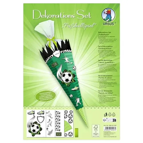 Ursus 9880020F - Dekorations-Set Fußballspiel, 4 Bogen beidseitig bedruckter Bastelkarton, ideal zum kreativen Verzieren von Schultüten
