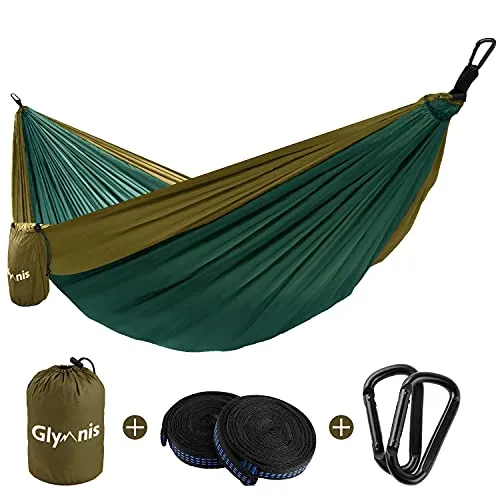Glymnis Hängematte Ultraleicht Outdoor Reisehängematte Reise Hammock mit Aufhängeseilen und Stahlkarabinern Tragkraft bis 300 kg