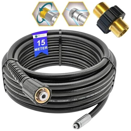 30m Rohrreinigungsschlauch für Kärcher HD HDS und Kränzle – 4-teiliges Profi-Set mit starrer und rotierender Düse – M22x1,5 Anschluss – Hochdruck Rohrreinigungsset für Abfluss- und Kanalreinigung