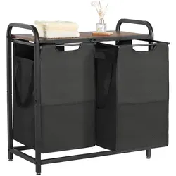VEVOR Wäschekorb Wäschesammler mit Holztischplatte - Praktischer Wäschesammler mit 2 ausziehbaren Beuteln aus 600D Oxford Stoff und stabiler Metallrahmen. Ideal für die effiziente Sortierung schmutziger Wäsche im Badezimmer.