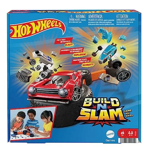 Mattel Games HOT Wheels Build ‘N Slam - Autospiel zum Zusammenbauen, Rennspiel, Rip Rod, Night Shifter, Deora II, Familien-Spieleabend, für Kinder ab 5 Jahren, HLX91
