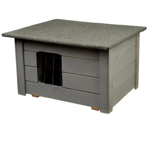 WOODOK Kleines Katzenhaus Outdoor aus Holz - Isoliertes Katzenhütte für Garten oder Terasse - Kleintierhaus für draußen, 54 x 39 x 34 cm (Grau, Katzen