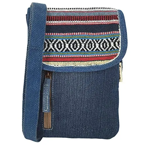 Sunsa Damen Umhängetasche. Nachhaltige Crossover Tasche aus Recycelte Jeans & Baumwolle. Kleine Messenger Bag mit mehreren Fächern. Schultertasche als Geschenk für Frauen/Mädchen