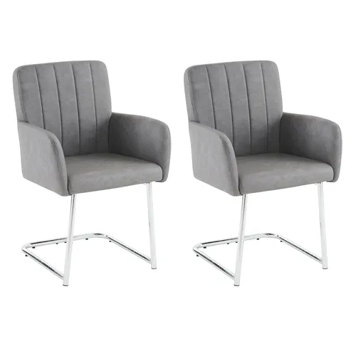 Esszimmerstuhl mit vertikalen Streifen und Z-förmigen Metallbeinen - 2er Set in Grau - Vielseitiger Esszimmerstuhl mit elegantem Design und hohem Sitzkomfort. Ideal für verschiedene Wohnstile und Einsatzorte. Praktisch und platzsparend, perfekt für jedes Zuhause.
