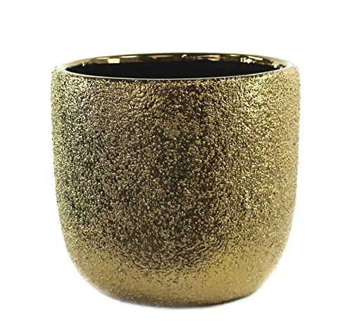 DARO DEKO Keramik Pflanz-Gefäß rund Ø 9cm x 8cm Gold