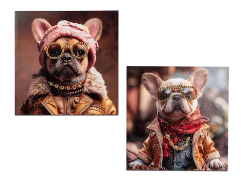 formano Wandbild 2er Set Hunde Wandbild 50 cm mit Brille Tierbild Leinwand Hund modern