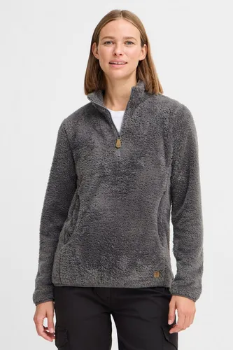 OXMO Troyer OXTelsonia Teddy-Pullover grau S - Kuscheliger Teddy-Pullover im Vintage-Stil, ideal für kalte Tage. Aus 100% Polyester, mit Reißverschluss und praktischen Eingrifftaschen.