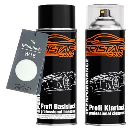 TRISTARcolor Autolack Spraydosen Set für Mitsubishi W16 New White/Weiss Basislack Klarlack Sprühdose 400ml