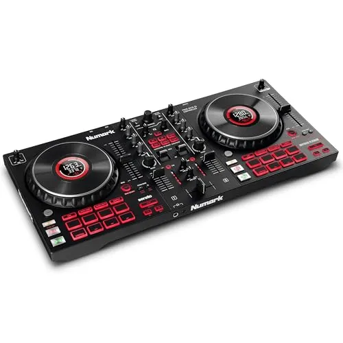 Numark Mixtrack Platinum FX - DJ Controller mit 4-Deck Kontrolle - Vielseitiger DJ-Controller mit integriertem Audio Interface und 6-Zoll-Jogwheels für präzises Beatmatching; ideal für Einsteiger und Streaming von Millionen von Songs.