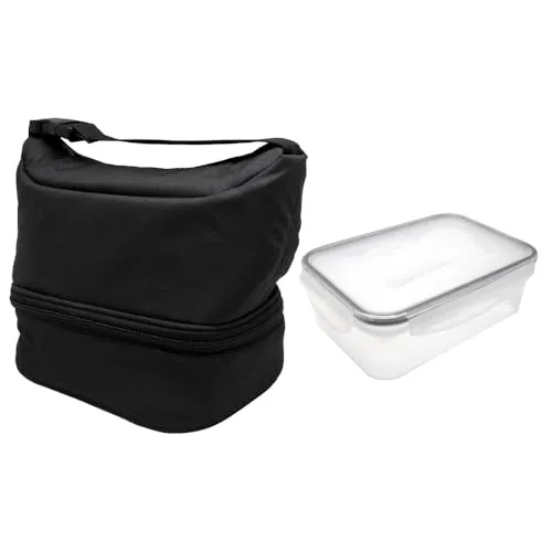 NERTHUS FIH 1510 Isolierte Lunch Tasche schwarz mit luftdichtem Behälter 1L Doppelkammer ideal für Arbeit Büro
